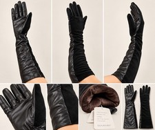 Long Black Genuine Leather Gloves Plush Lined Opera Length Winter Gloves NWT