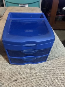 Blue Sterilite Plastic 3-drawer Organizer Top Compartment Additional Storage