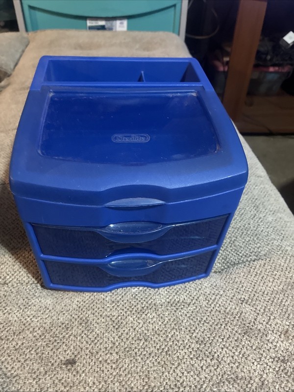 Blue Sterilite Plastic 3-drawer Organizer Top Compartment Additional Storage