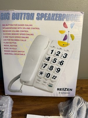 Reizen Speaker Phone Big Button Oversized for Vision or Hearing Impaired White