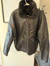 Vintage Fur Collar Leather Jacket- Large