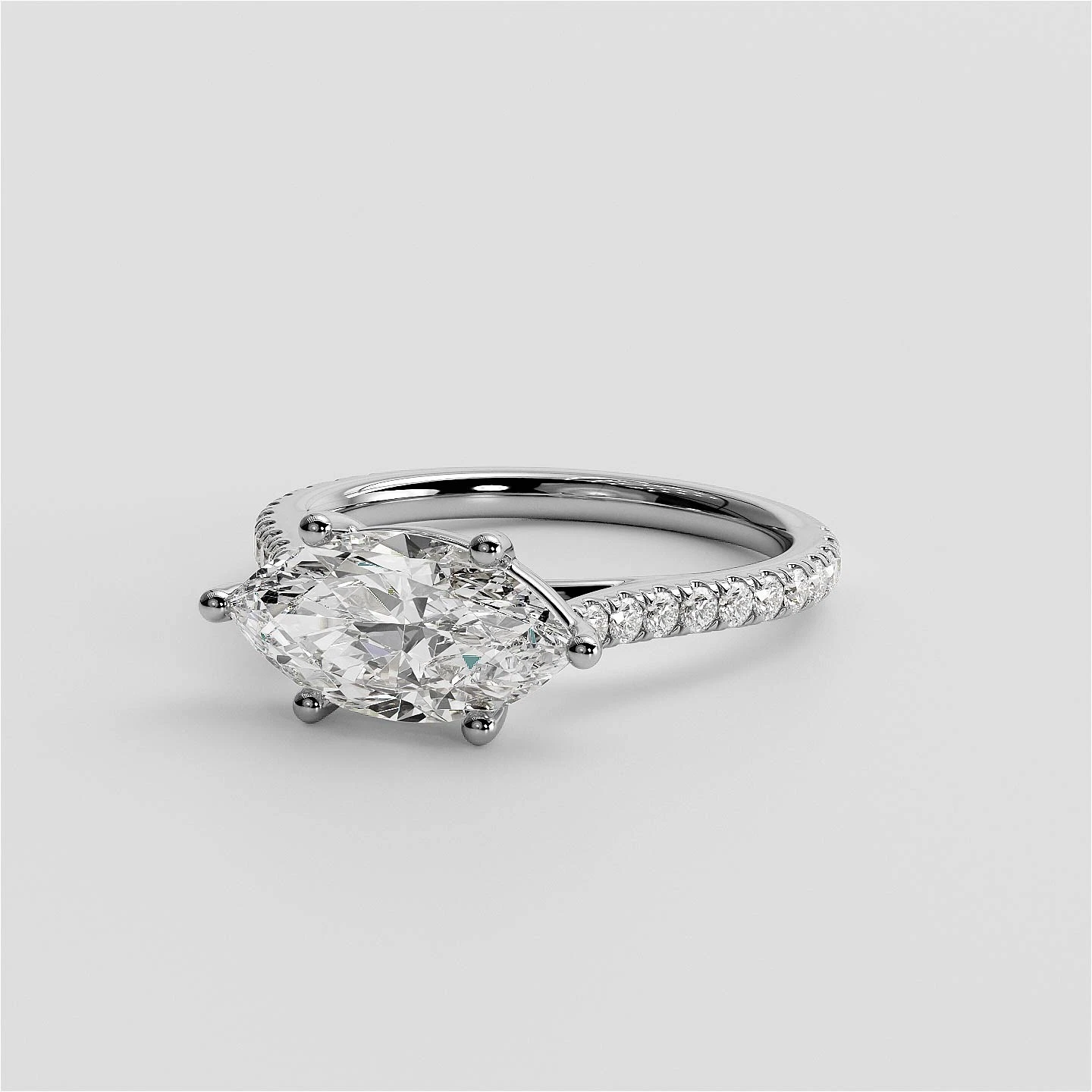 2.38 Ct F VS1 Marquise Lab Grown Diamond Ring IGI Certified 14k White Gold image-1