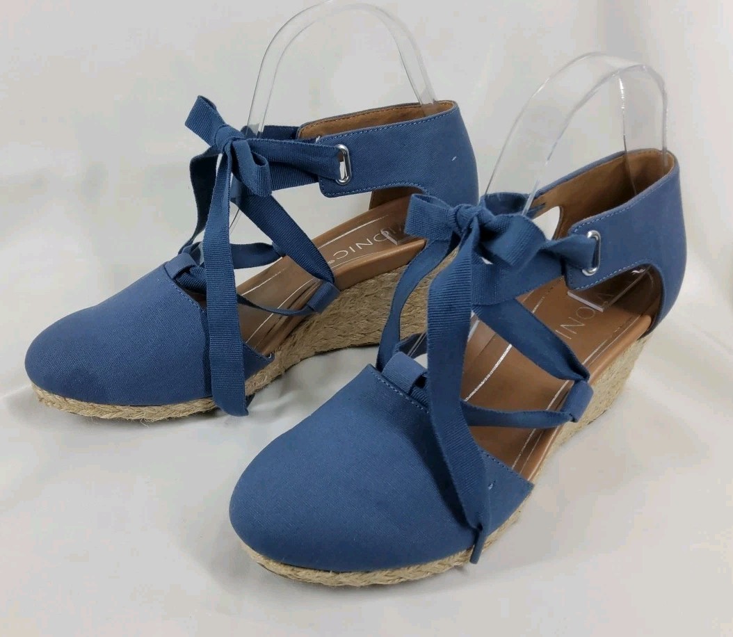 Vionic Kaitlyn Womens Wedge Espadrille Lace Up Shoes Size 7.5 Denim Blue