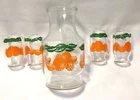 Vintage Orange Juice Set Anchor Hocking Pitcher & 4 Glasses B2