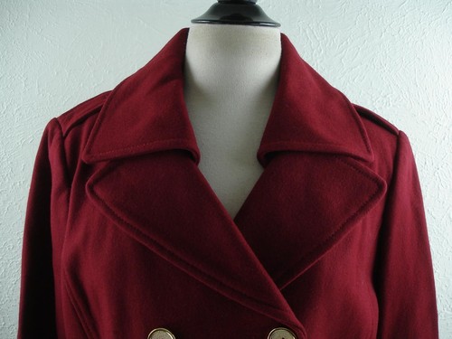 Women's 14 Kenneth Cole New York Garnet Red Double-Breasted Military Trench Coat - Picture 2 of 21