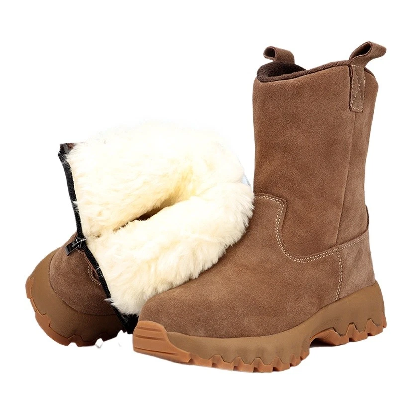 Men's snow boots with sheep fur integrated winter thick and warm cotton shoes