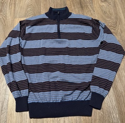 Dunhill Links Golf Club Blue Silk Cashmere Blend 1/4 Zip Sweater Size Medium
