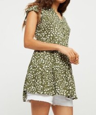 EX DOROTHY PERKINS LADIES KHAKI ANIMAL PRINT TIERED TUNIC PETITE NEW (440) SALE