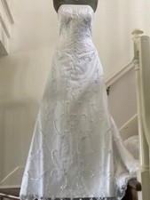 Davids Bridal Oleg Cassini White Wedding Dress Size 6 Brocade Vintage Look CT167