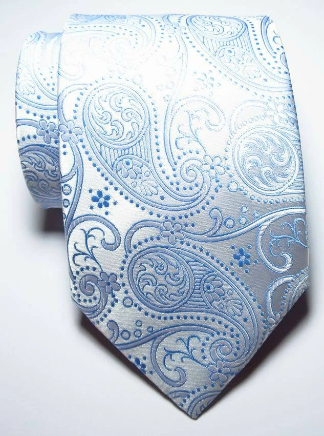 Nueva Corbata Clásica Paisley Azul Claro Blanco JACQUARD TEJIDA 100% Seda Para Hombre Foto 2 de 2