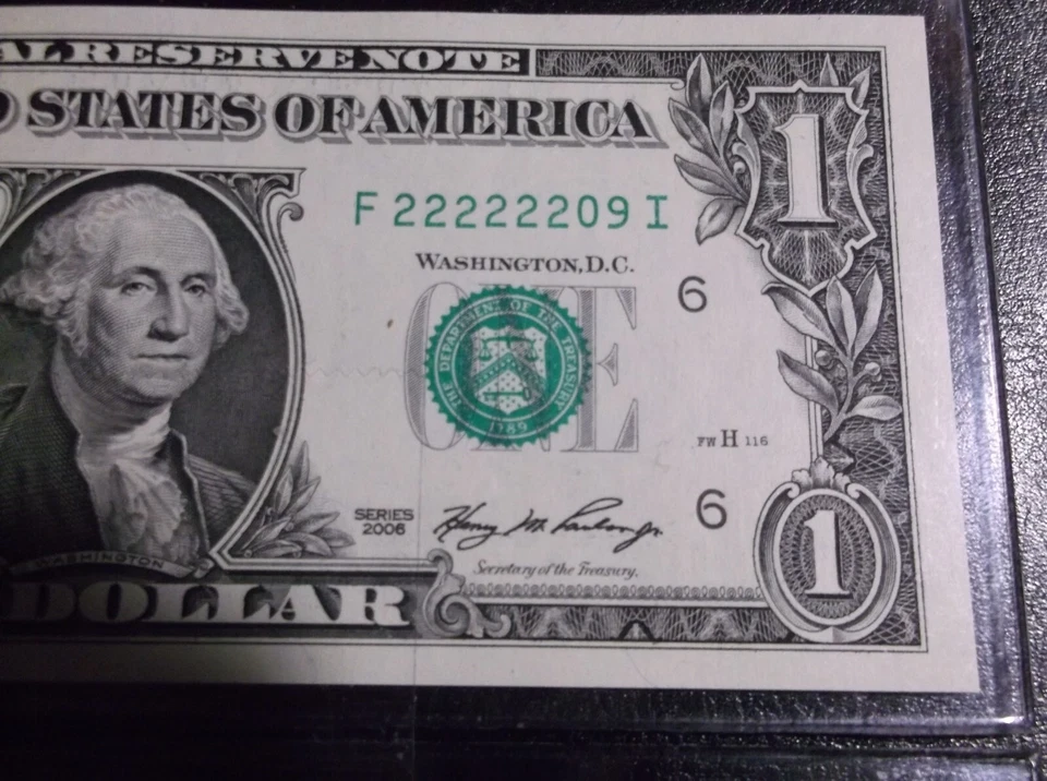 Near Solid 22222209 MATCHING $1 FRN TRINARY 6 2s in a ROW Fancy Serial Numbers - Image 3 of 4