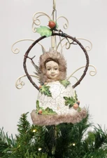 Primitive Christmas Paper Mache Style Angel Bell Decoration Ornament