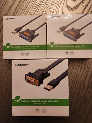 UGREEN USB 2.0 to RS232 DB9 adapter Cable (FTDI) & USB to DB25 adapter Cable Lot