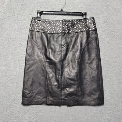 Cache Leather Skirt Studded Rhinestones Black Size 2 Biker Sexy