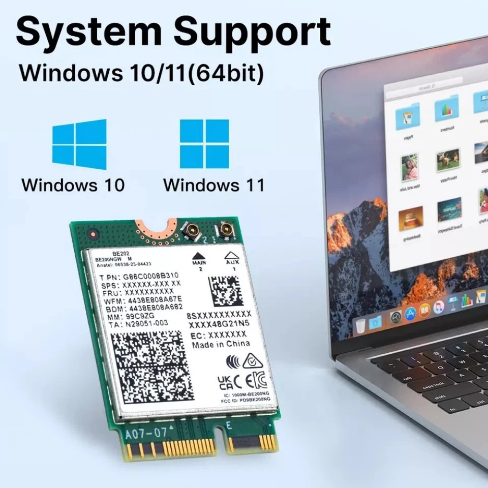 Tarjeta Intel BE202NGW Inalámbrica WiFi6 CNVio3 BT5.4 Bluetooth NGFF M.2 5.8Gbps 80... Foto 4 de 4