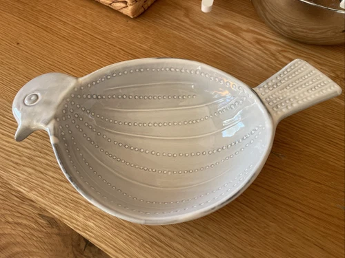 Crate and Barrel bird bowl white gray undertones 3D