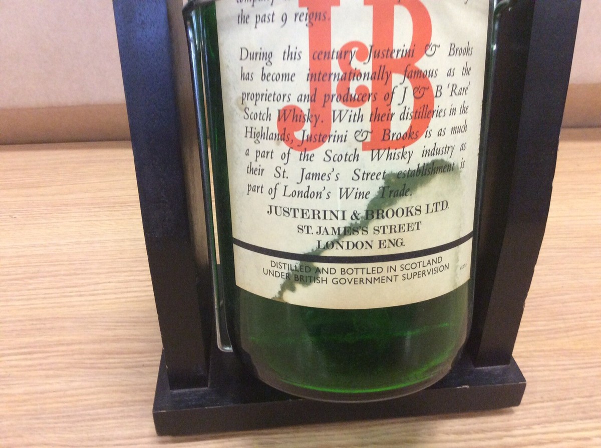 VINTAGE WHISKEY BOTTLE J&B RARE SCOTCH COLLECTORS GALLON W/ STAND