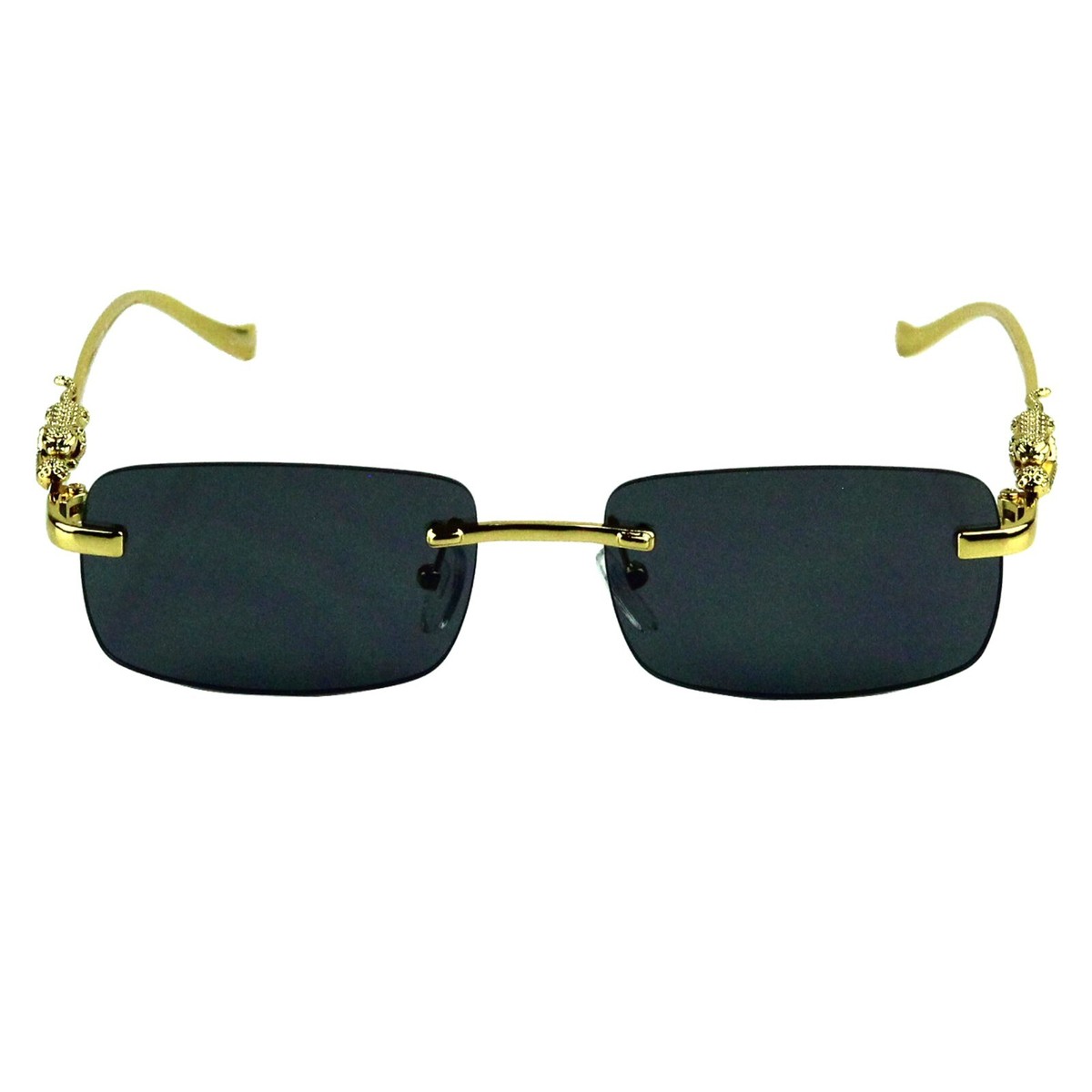 Small Rectangle Rimless Mens Womens Sunglasses Gold Leopard