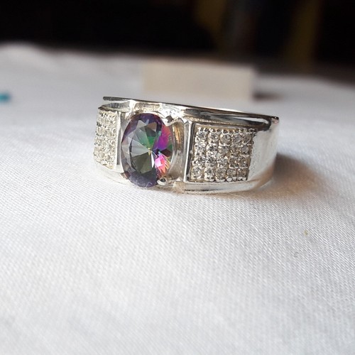 Solid 925 Sterling Silver Handmade Jewelry Mystic Topaz Men's Ring All Size - Picture 4 of 7
