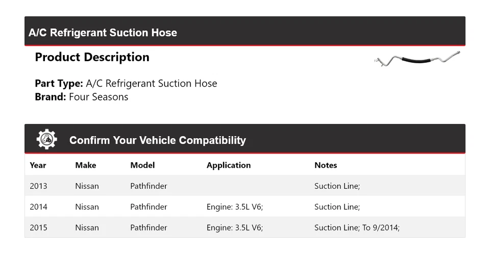 Manguera de succión de refrigerante aire acondicionado Nissan Pathfinder 2013-2015 4 estaciones 2014 Foto 2 de 4