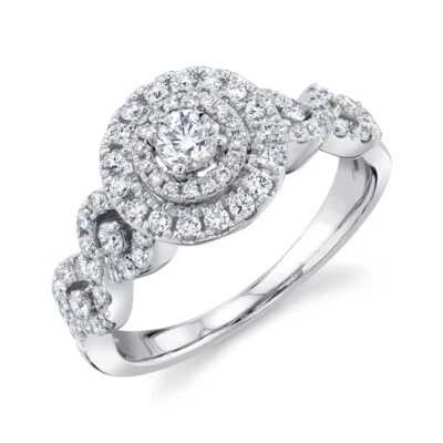 Diamant Halo Verlobungsring 14K Weiß Gold Rund Schliff Zertifiziert 0.86 TCW - Bild 1 von 4