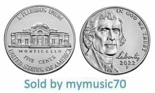 2022 P JEFFERSON NICKEL COIN FROM BANK ROLLS - ON HAND 