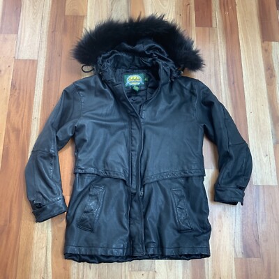 Vintage Cabelas Women s Lambskin Leather Jacket W/ Coyote Fur Hood Size Medium M