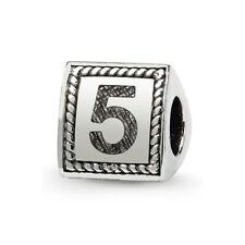 Number 5 Triangle Block Bead .925 Sterling Silver Antiqued Reflection Beads