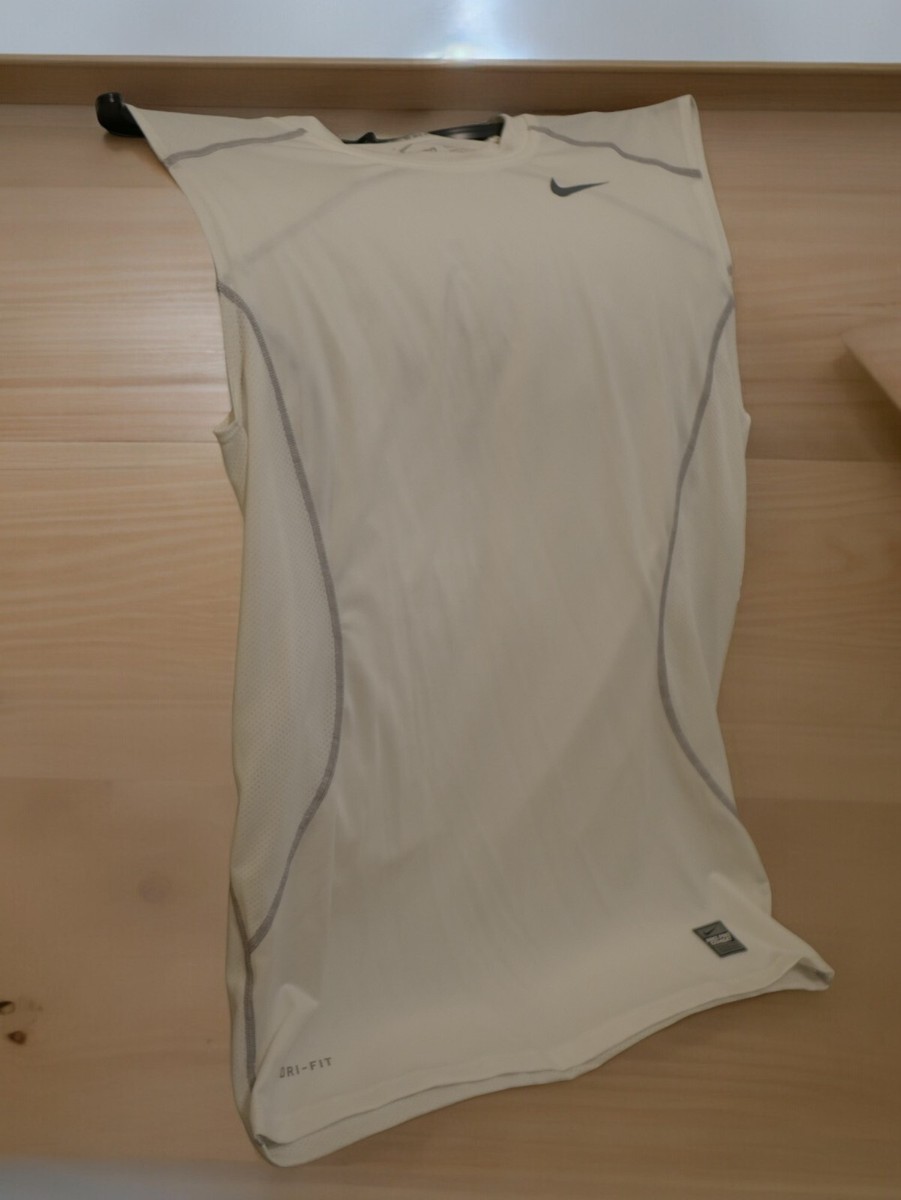 NEW WT MEN'S NIKE PRO COMBAT TOP MUSCLE SHIRT WHITE SLEEVELESS