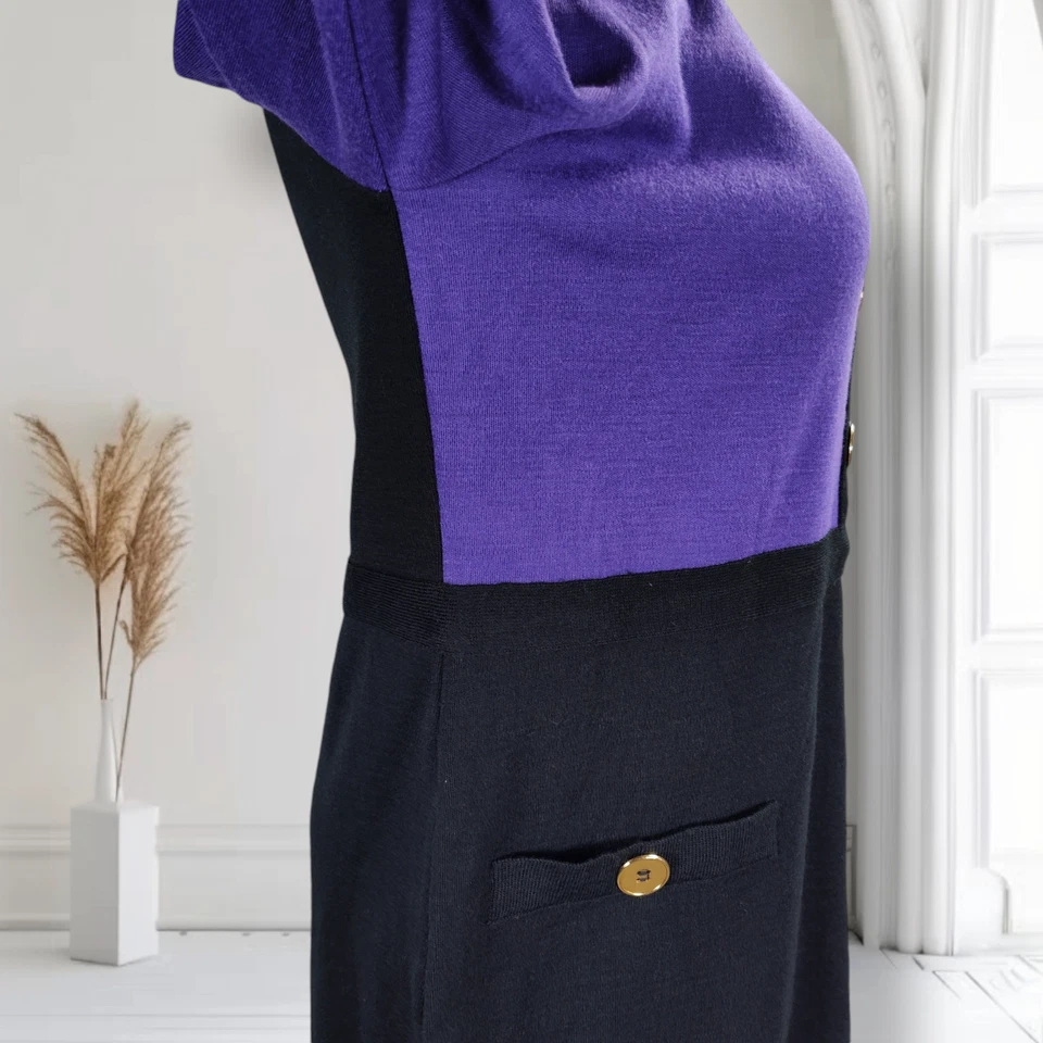 Vestido Vintage Años 80 Liz Claiborne Colorblock Talla M Acrílico Lana Tejido Midi Carrera Foto 4 de 4