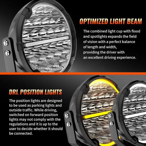 Pair 9inch LED Driving Work Lights Spot Flood DRL Fog 4x4 Offroad SUV UTV 4WD - Picture 9 of 19