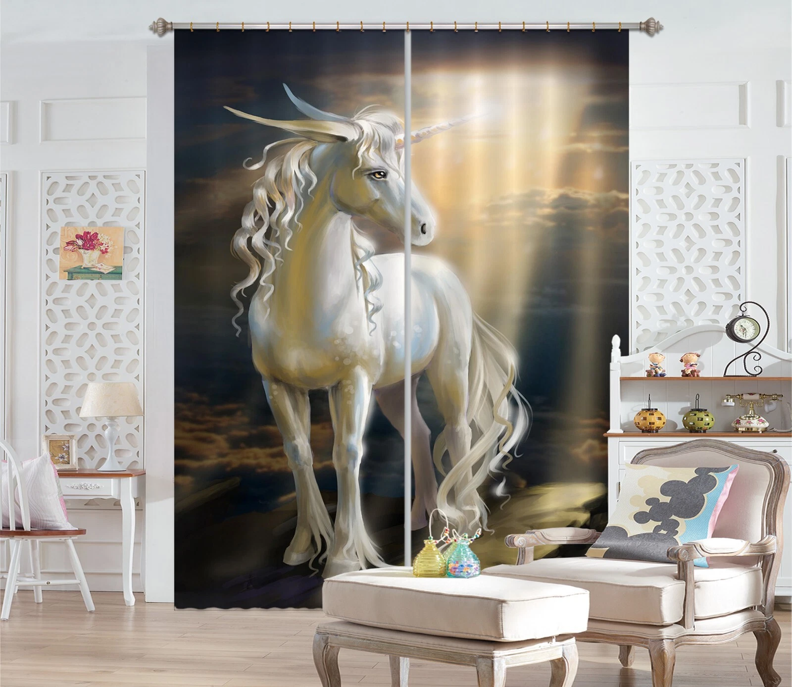 3D Sunny White Unicorn ZHUB315 Photo Curtain Window Blockout Fabric Amy 2023