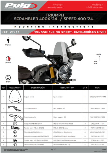 Puig Sport Pantalla Parabrisas Negro Mate Triumph Velocidad 400 / Scrambler 400X - Imagen 7 de 10