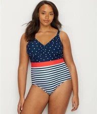 ModCloth POLKA DOT STRIPE Cleo One-Piece Swimsuit, US 3X