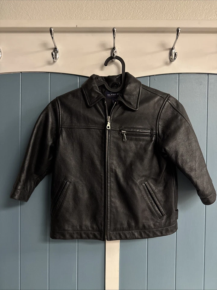 Chaqueta De Colección CLASS CLUB Cuero Negra Niños Talla 3 Niño Pequeño 3T Motociclista Bombardero Estilo Foto 2 de 4