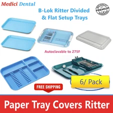 Dental Setup Flat B Tray Lid Cover, Divided B Ritter Trays B-Lok Tray, BLUE 6/Pk