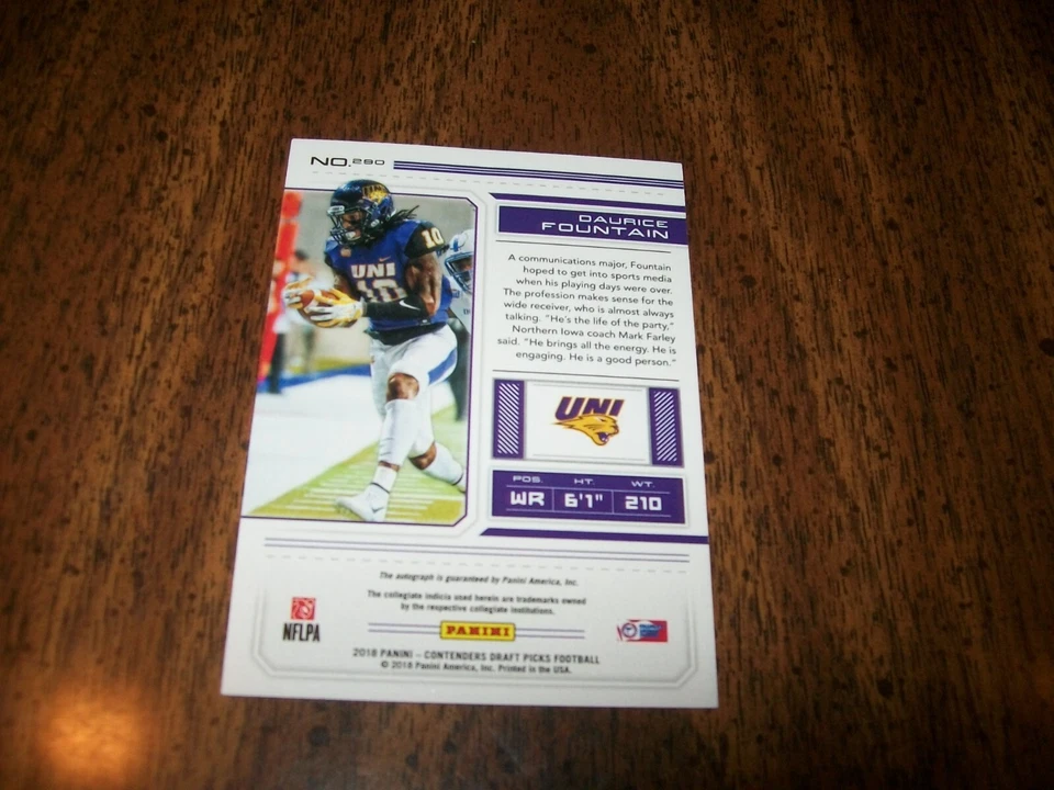 2018 CONTENDERS RC DAURICE FOUNTAIN AUTO SIGNED #220 NORTHERN IOWA PANTHERS - Image 2 of 2