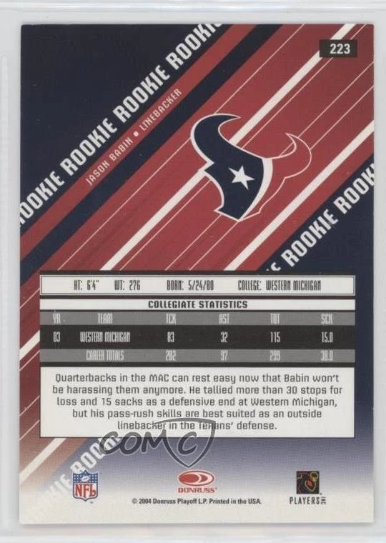 2004 Leaf Rookies & Stars Longevity Rookie Emerald /50 Jason Babin #223 RC - Imagem 2 de 2