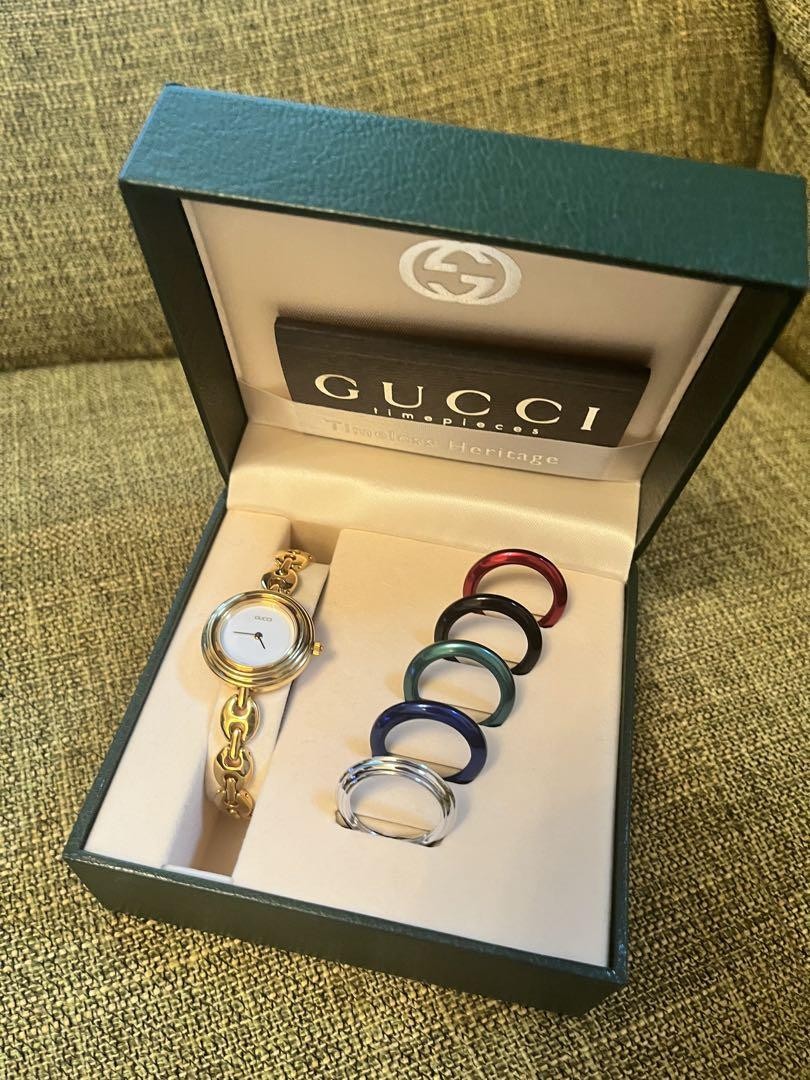 GUCCI Women's Gold-Tone Watch with Interchangeable Colored Bezels-image