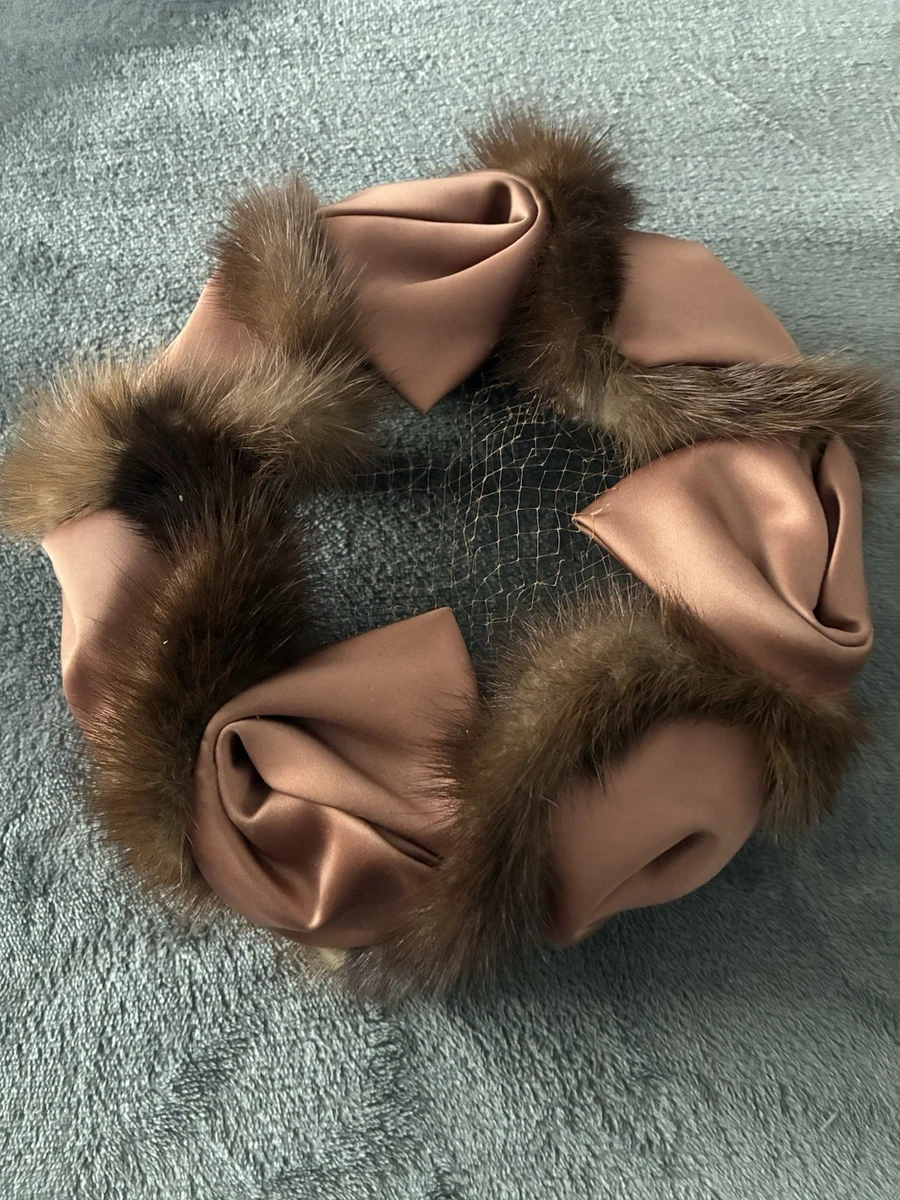 1950s Custom Made Mink Fur Pillbox Hat / Dark Brown Fur Cocktail Hat‎ vintage “Designed by Lora” genuine mink fur pillbox/beret  main image 3