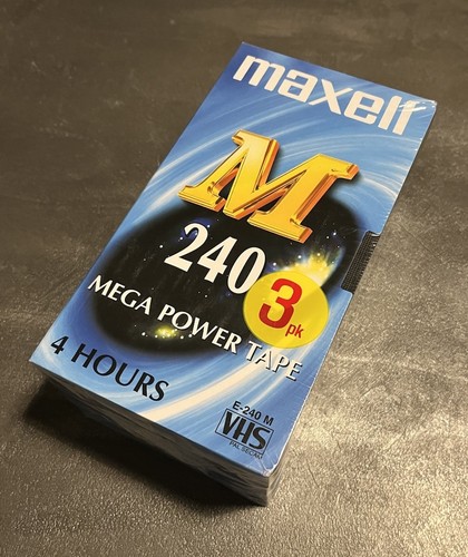 3 x Maxell Mega Power Tape E-240 M (4 Stunden) VHS Leerkassetten Kassetten NEU VERSIEGELT