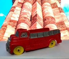 Auburn Rubber #518 Utility Open Bed Rail Truck Red Yellow Wheels