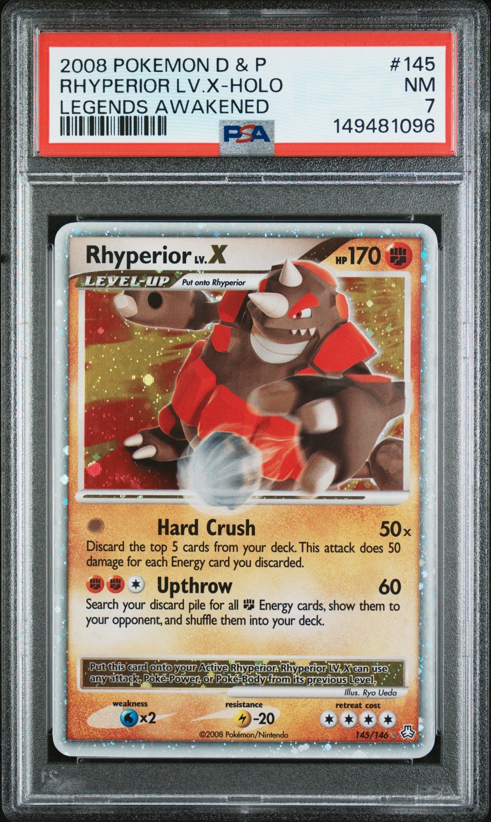 2008 POKEMON DIAMOND & PEARL LEGENDS AWAKENED #145 RHYPERIOR LV.X-HOLO PSA 7