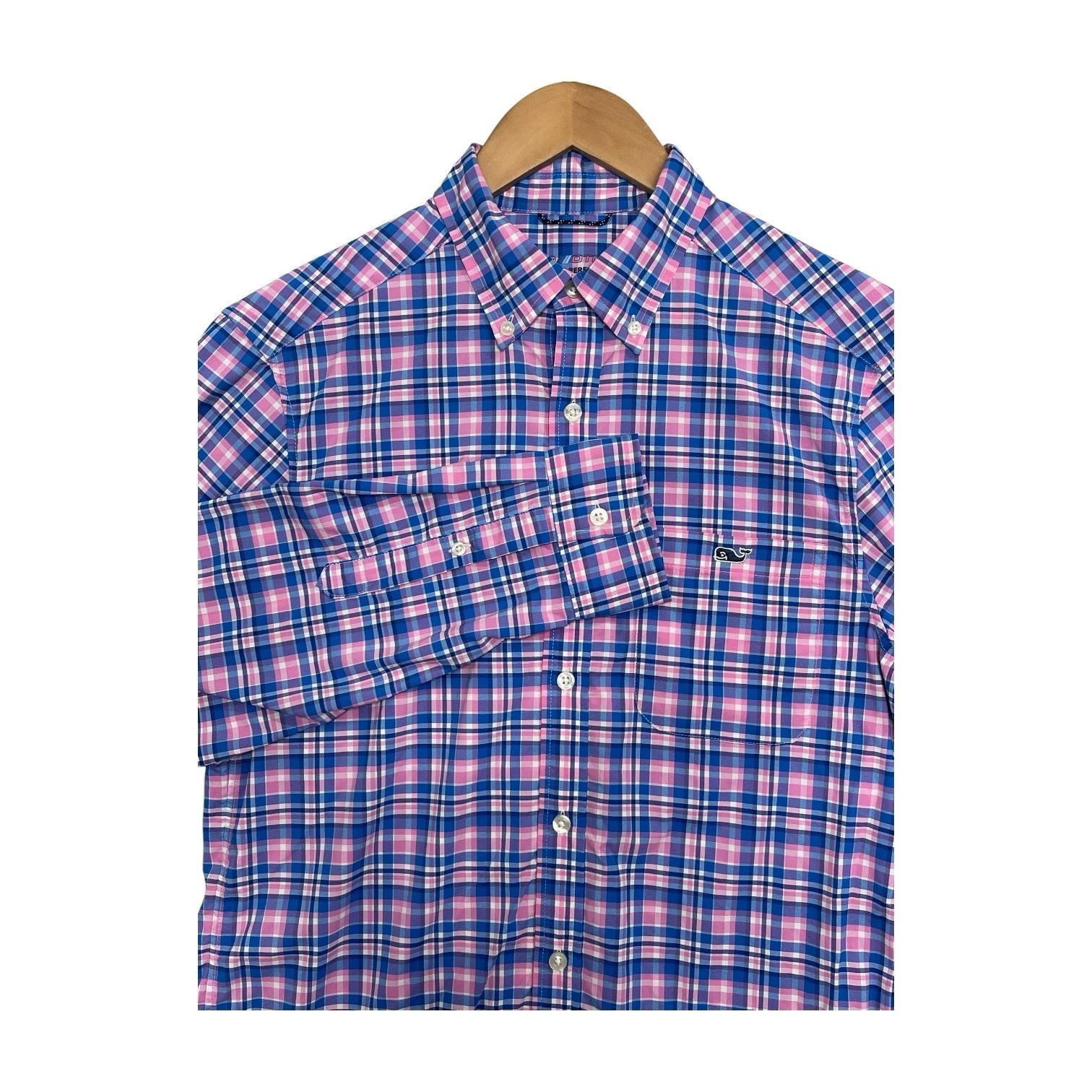 Vineyard Vines Shirt Mens Small Blue Pink On The Go Performance Plaid Preppy