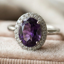 Amethyst  CZ Stone Halo Ring 925 Silver Prong Ring Jewellery Making For Gift's