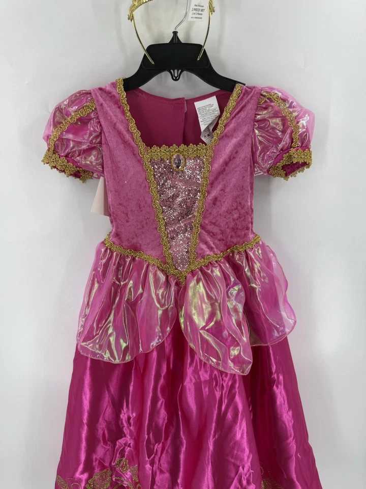 Vestido de Halloween Princesa Diamante Rosa Disfraz Niñas Talla 6-6X con Tiara Dorada NUEVO Foto 4 de 4
