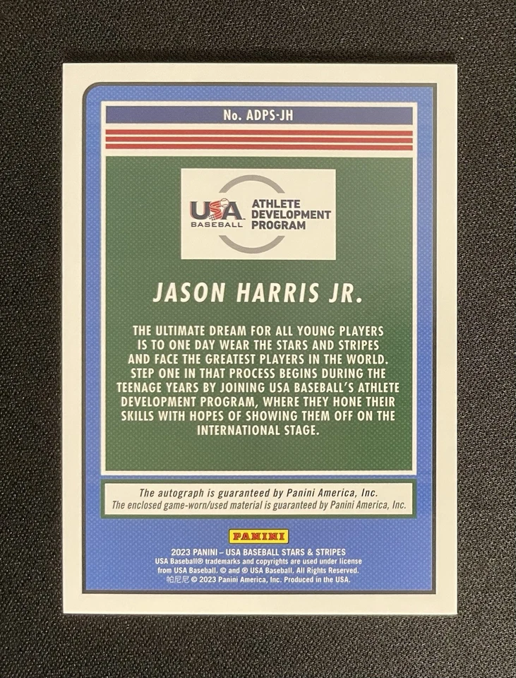 2023 Panini USA Baseball Stars & Stripes Materials Jason Harris Jr Auto Relic - Image 2 of 2