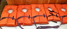 5 PDF Life Vest Lot 4 Adult 1 Child Vests Type II Orange Boat Floatation Boating