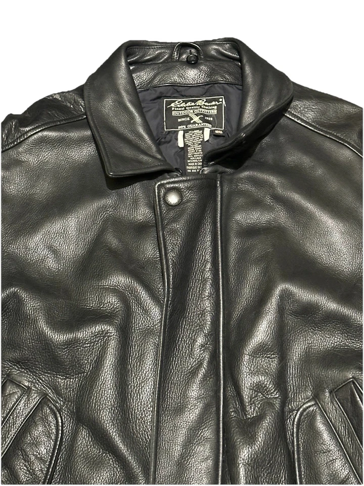 Chaqueta de Cuero Vintage EDDIE BAUER GOOSE DOWN Negra Mediana Aviador Motociclista Foto 2 de 4