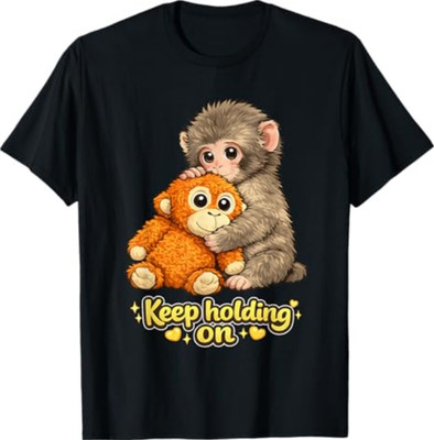 Punch Monkey with Teddy Bear Cuddling Keep Holding On Meme T-Shirt
